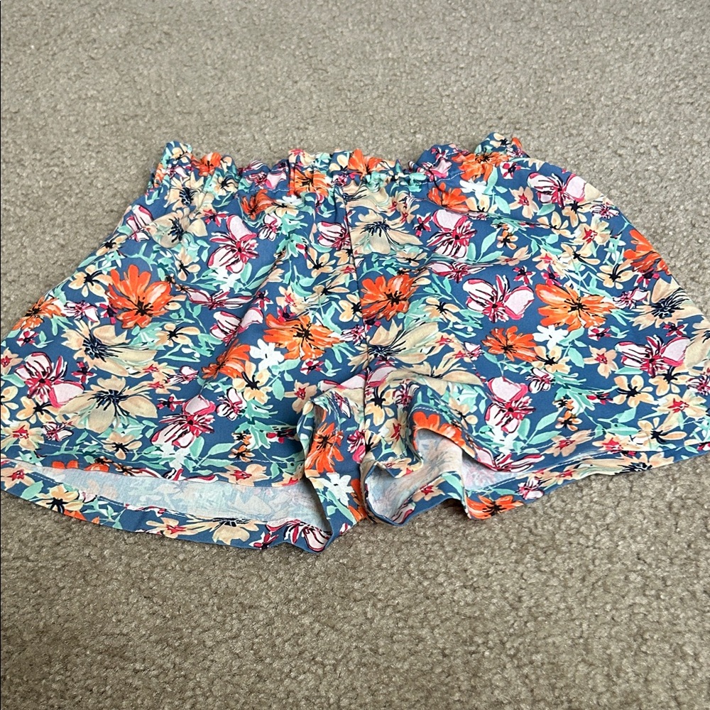 Amazon Floral High Waist Women's Shorts - Blue and Orange